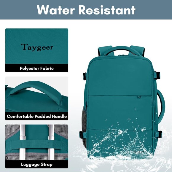 Taygeer Women's Peacock Blue Travel Backpack Carry On 15.6inch Laptop Backpack - Picture 7 of 9